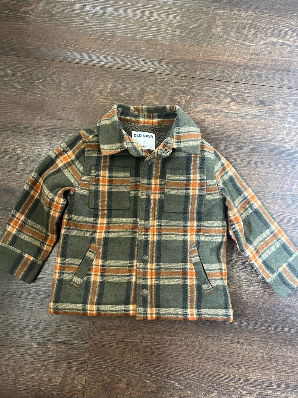 Old Navy Green and Orange Plaid Kids' Pea Coat
